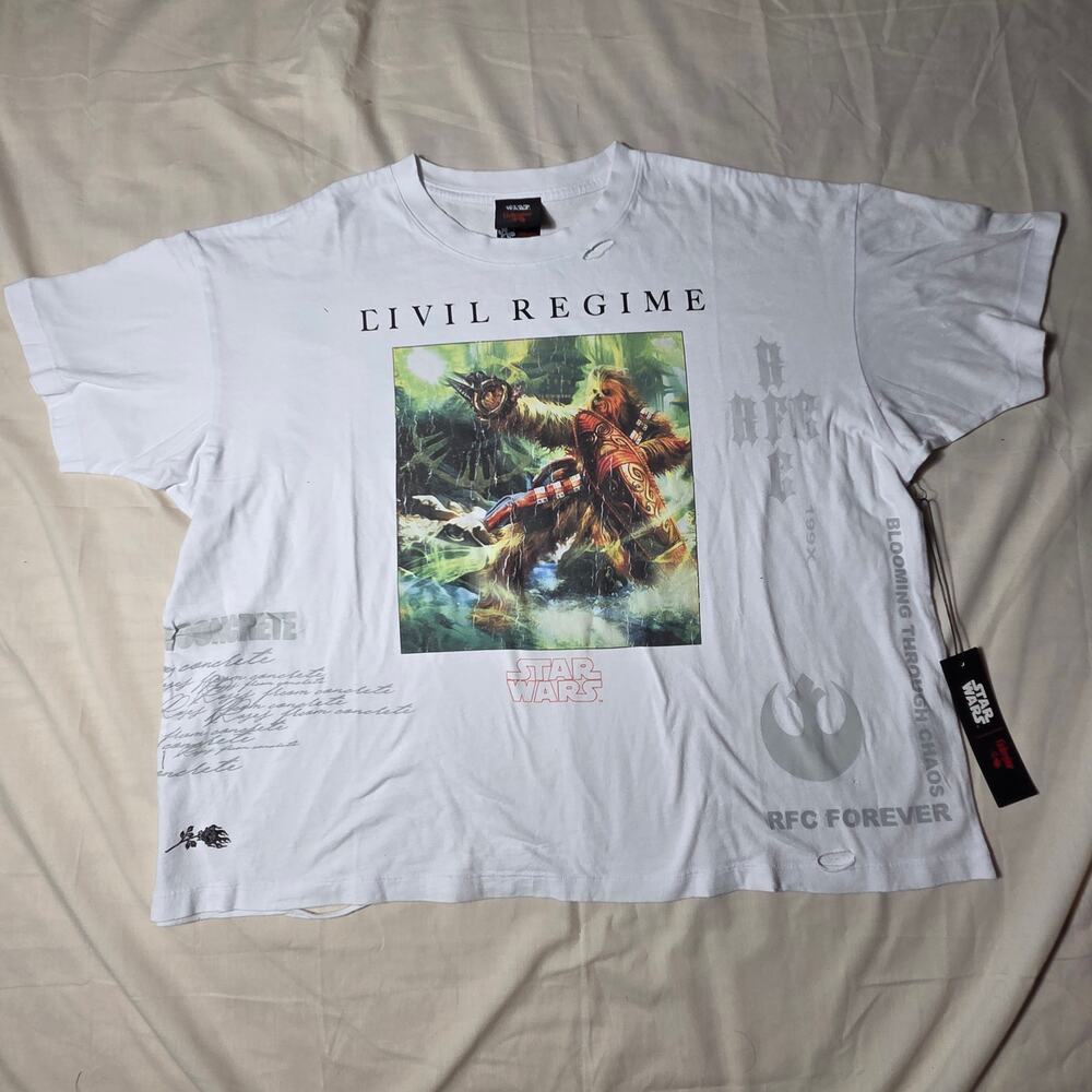 Civil Regime x Star Wars Chewbacca Oversized T-Shirt NWT White Distressed Large